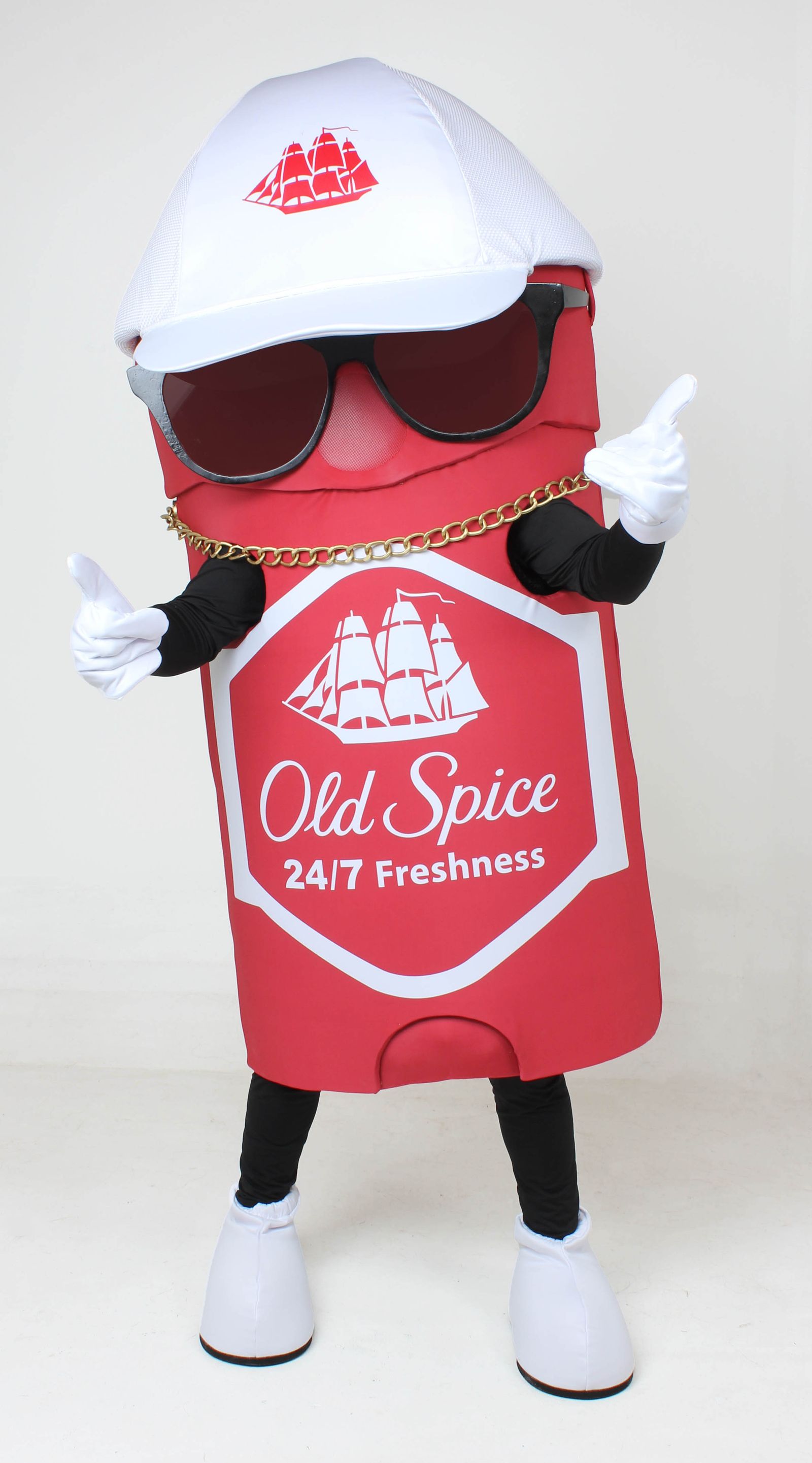 Old Spice's new mascot Swaggy Spice is a red stick of deodorant wearing a backward hat and sunglasses.